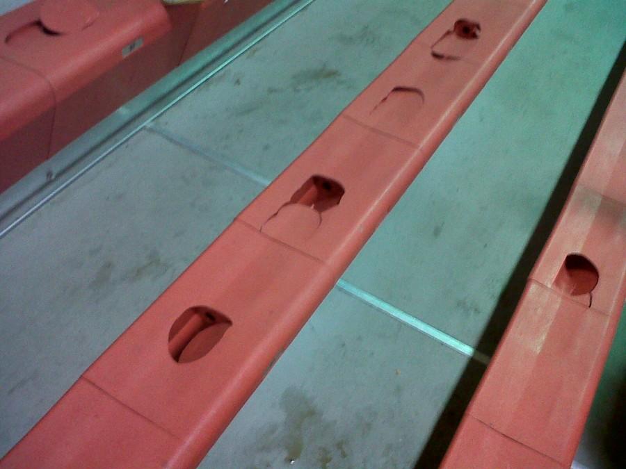 When one Langley student accidentally punctured a hole in the bleachers while jumping up and down, other students were quick to imitate him - a total of 17 holes were punched into McLeans bleachers. Photo courtesy of Mr. Ragone