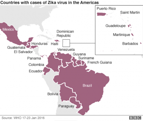 According to the World Health Organization, the Zika virus has already been found in 21 countries in the Caribbean, North and South America, and is likely to spread across nearly all of the Americas. Photo by BBC News.