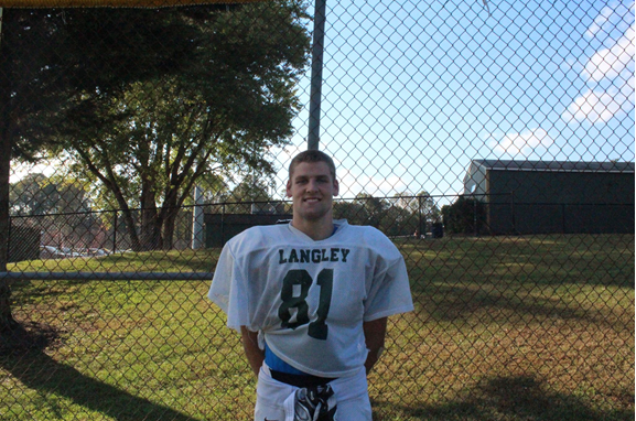 Lachlan Pitts smiles after completing practice during his senior season. He had 2 receptions for 33 yards and a TD in a 41-13 win over Fairfax. Photo Courtesy of Rebecca Canfield.