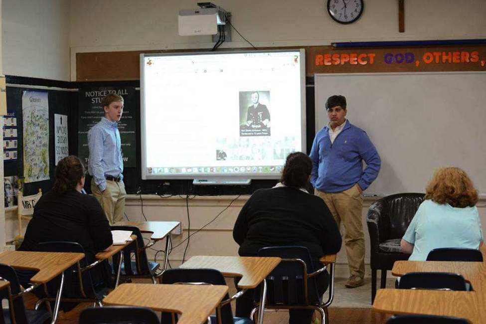 Riley Schwartz and Kiyan Tarahomi presenting their website on April 29th at the Virginia State NHD fair.