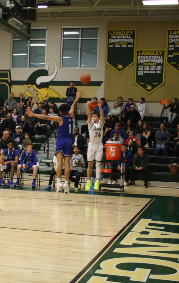 Nick Gasparis (24) shooting a hoop against the Seahawks.