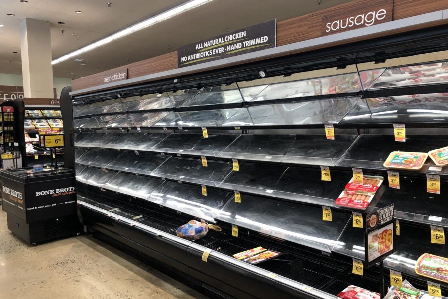 As people in Great Falls prepare for COVID-19 to impact food supplies, many stores like Safeway are stripped of all products--only exacerbating the crisis (Photo by Sherry).