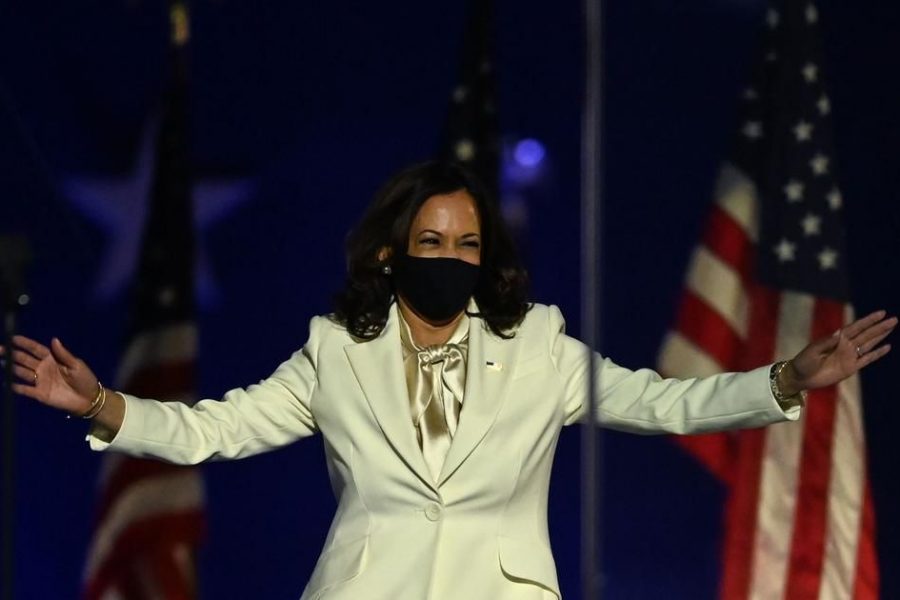 Saturday, November 7: Kamala Harris greets cheering crowd outside the Chase Center in Wilmington to deliver her acceptance speech as the anticipated vice president-elect. (AP Photo / Andrew Harnik).